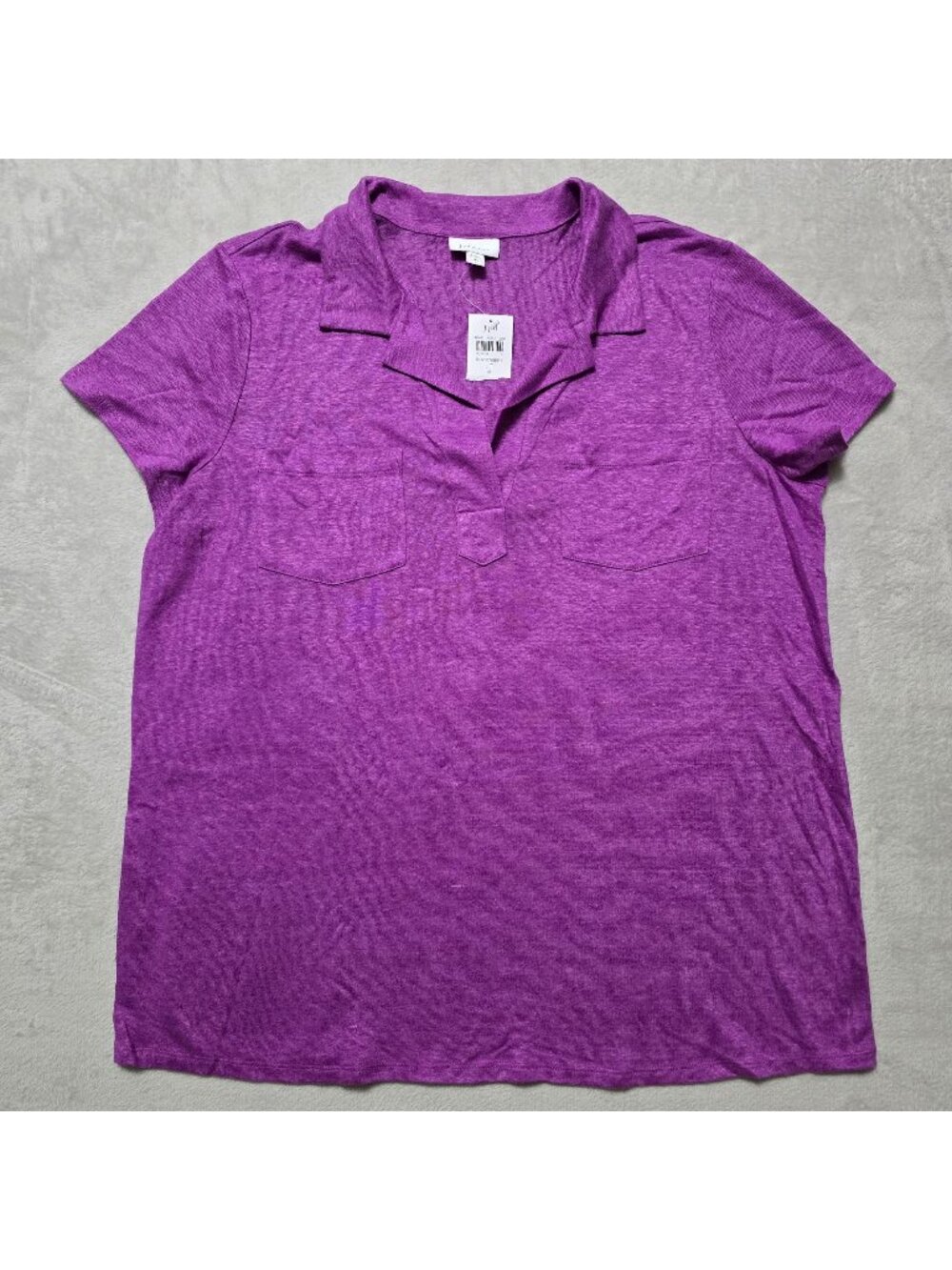 J. Jill Womens Purple 100% Linen Basic Boho Short Sleeve Collared Polo Shirt LT